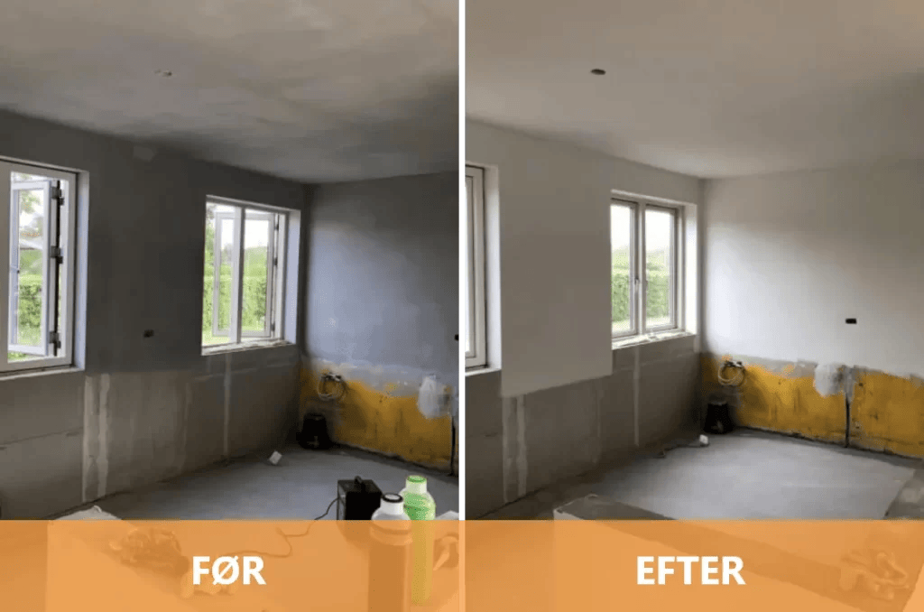 Vægmaling før og efter renovering