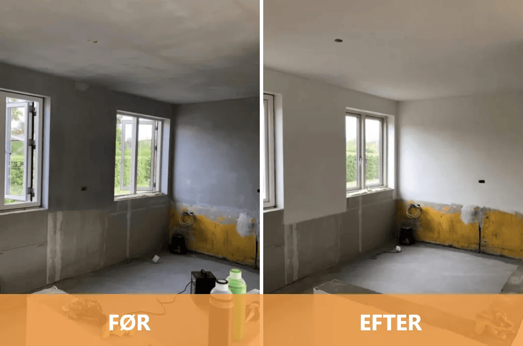 Vægmaling før og efter renovering