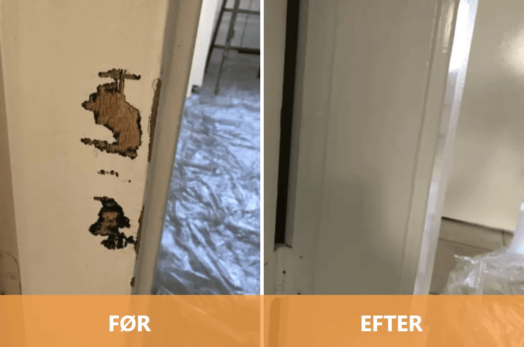 Dørkarm før og efter reparation