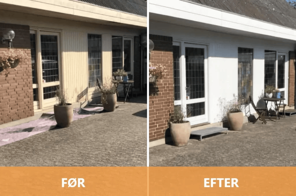 Husfacade før og efter maling