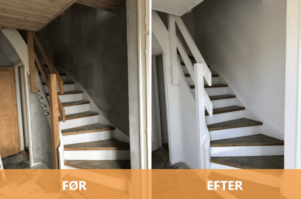 Trapperenovering før og efter maling