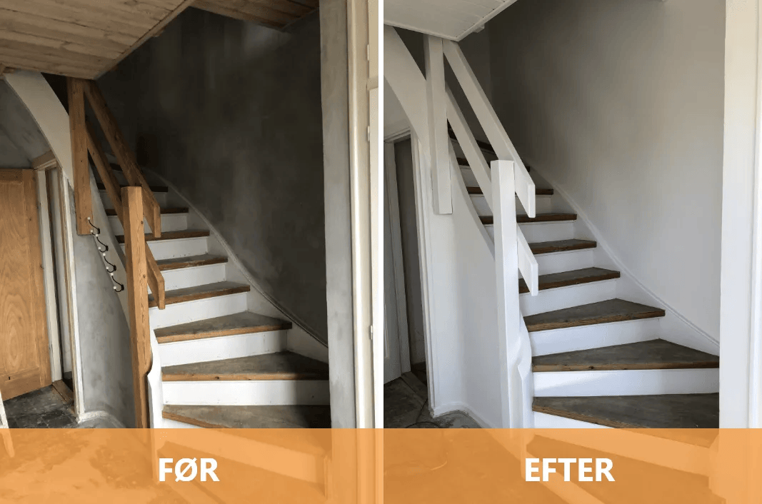 Trapperenovering før og efter maling